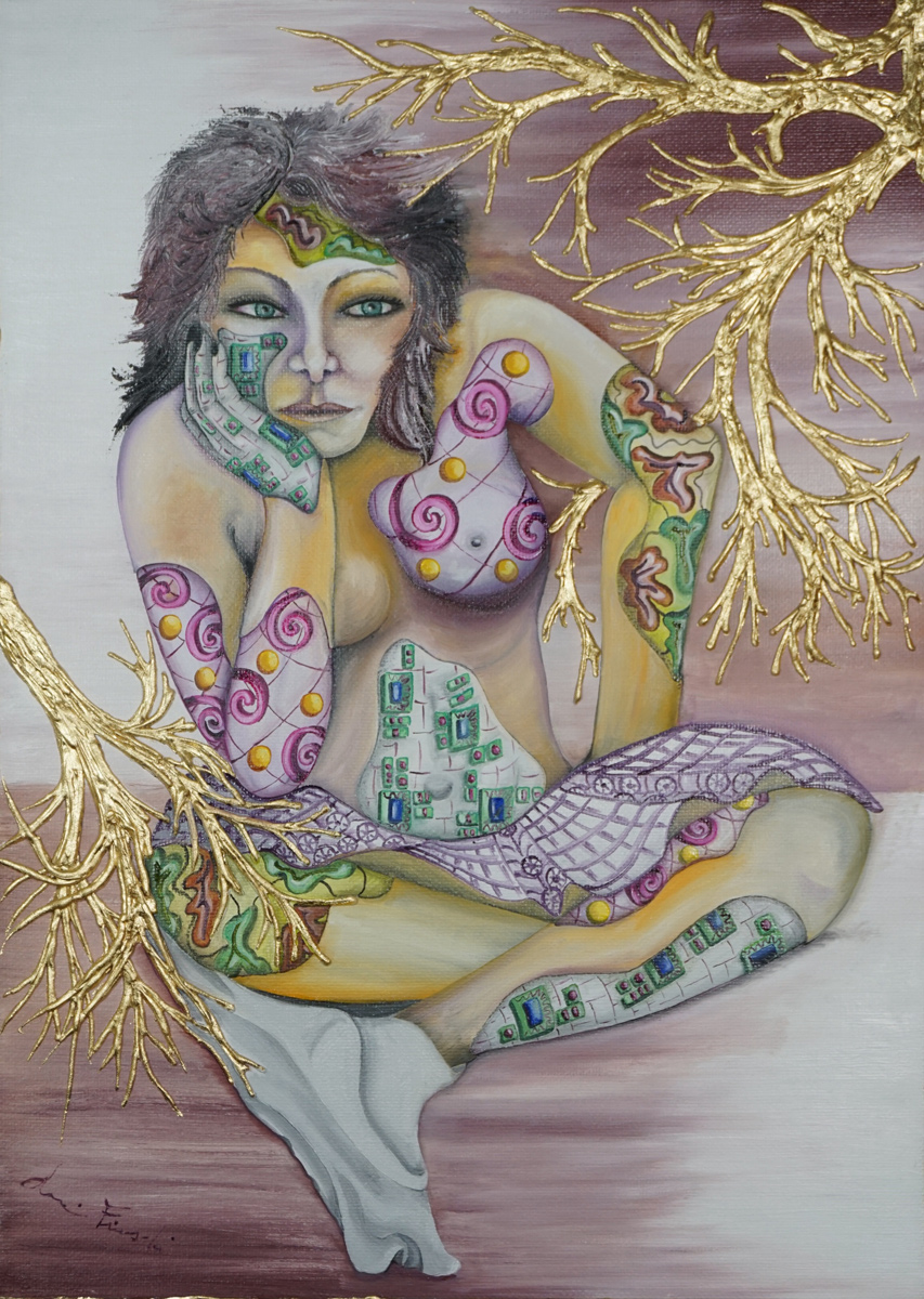 IL SOFFIO DI ALBA - quadro 50 cm x h 70 cm - olio e acrilico con foglia oro su tela - anno 2014 - foglia oro in rilievo