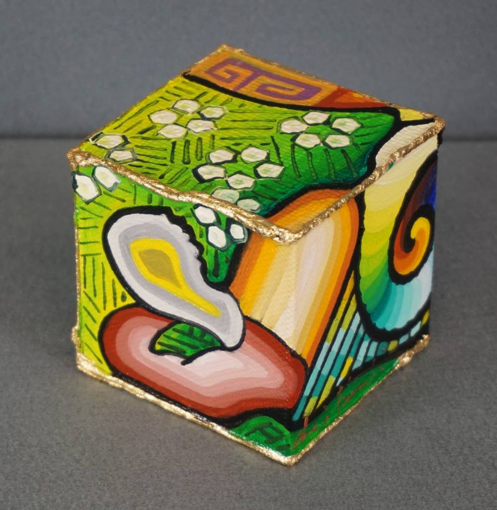 DISTESA SUL PRATO - cubo 8 cm x 8 cm x h 8 cm - olio su tela - 1° immagine