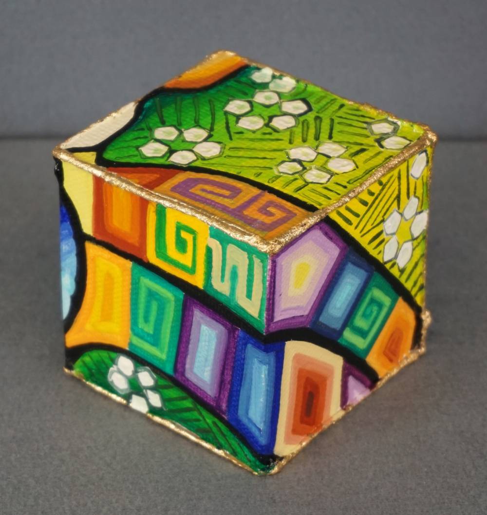 DISTESA SUL PRATO - cubo 8 cm x 8 cm x h 8 cm - olio su tela - anno 2014 - 2° immagine