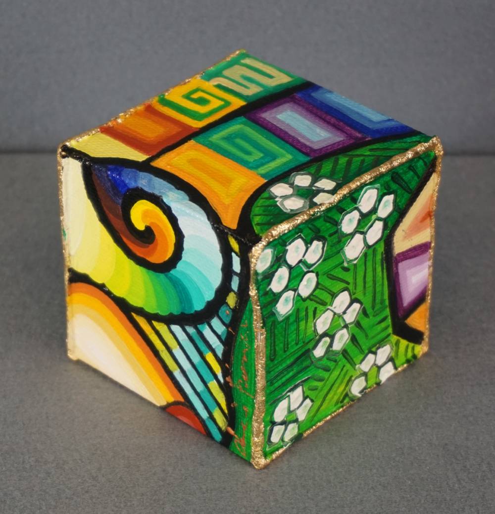 DISTESA SUL PRATO - cubo 8 cm x 8 cm x h 8 cm - olio su tela - anno 2014 - 3° immagine