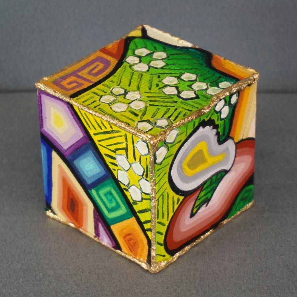 DISTESA SUL PRATO - cubo 8 cm x 8 cm x h 8 cm - olio su tela - anno 2014 - 4° immagine