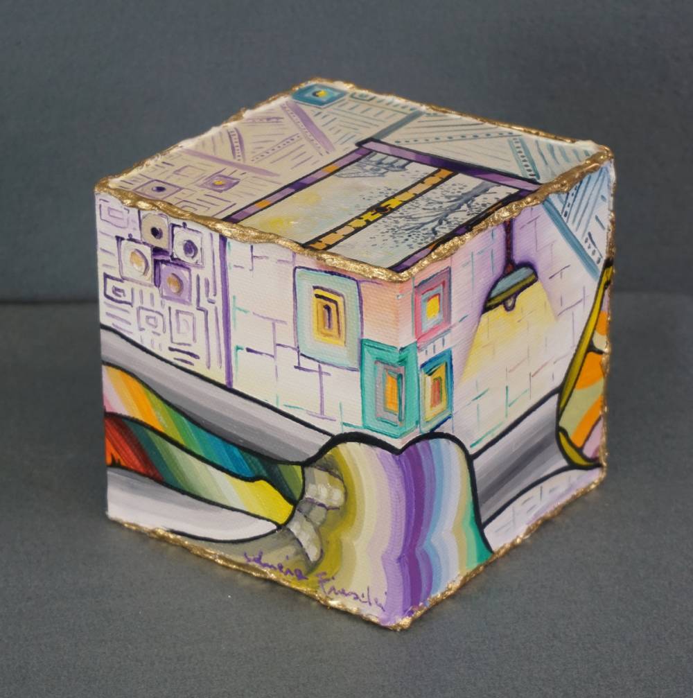 LA STANZA DEL RIPOSO - cubo 12 cm x 12 cm x h 12 cm - olio su tela - -anno 2014 - 2° immagine