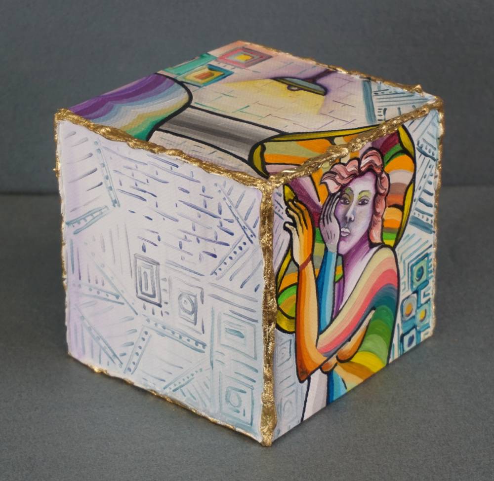 LA STANZA DEL RIPOSO - cubo 12 cm x 12 cm x h 12 cm - olio su tela - anno 2014 - 4° immagine